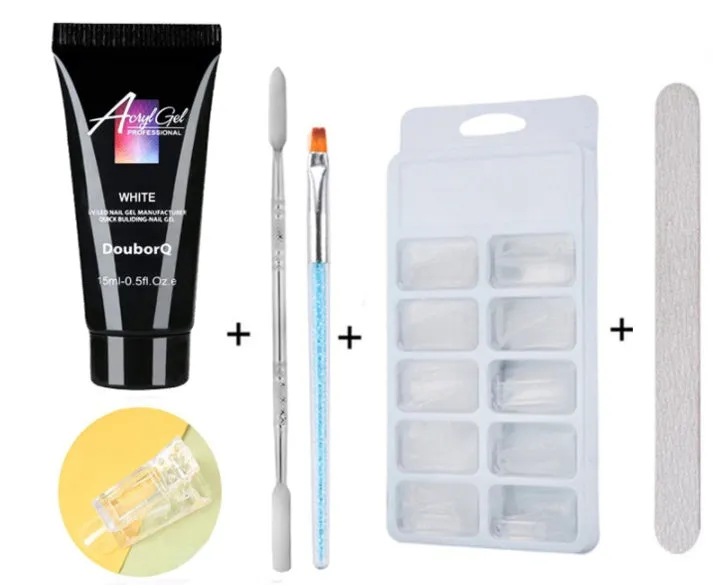 Clear nail polish art kit with resin gel, sponge, brush, and nail sticker for DIY manicure