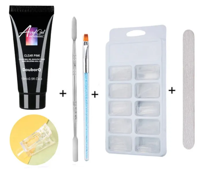 Clear nail polish art kit with resin gel, sponge, brush, and nail sticker for DIY manicure