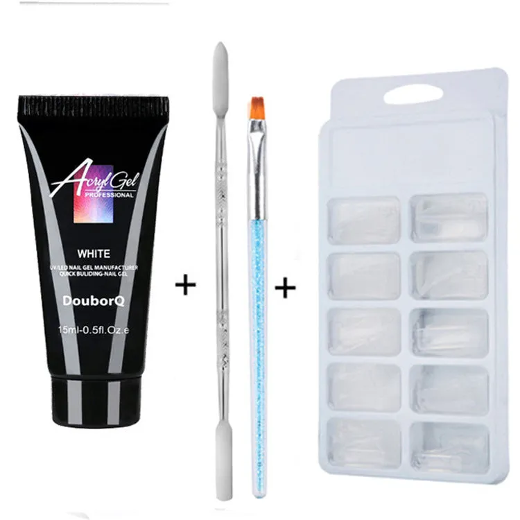 Clear nail polish art kit with resin gel, sponge, brush, and nail sticker for DIY manicure