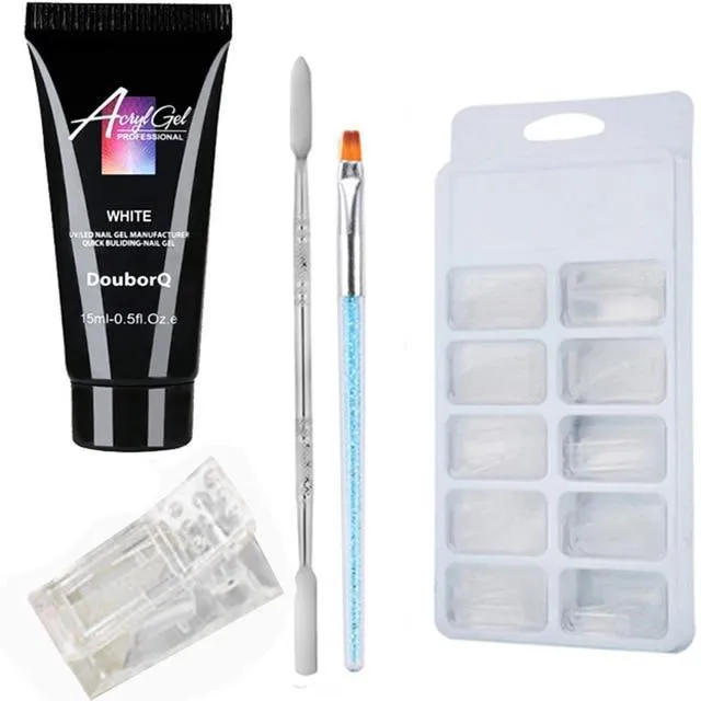 Clear nail polish art kit with resin gel, sponge, brush, and nail sticker for DIY manicure