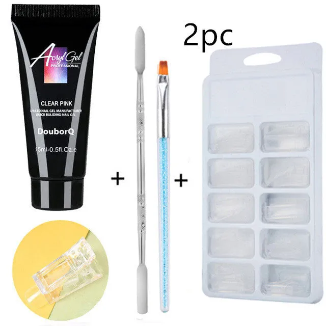 Clear nail polish art kit with resin gel, sponge, brush, and nail sticker for DIY manicure