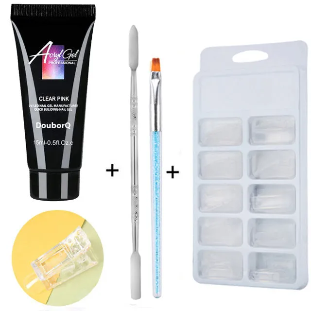Clear nail polish art kit with resin gel, sponge, brush, and nail sticker for DIY manicure