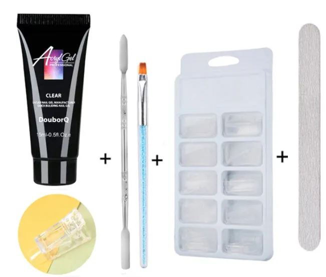 Clear nail polish art kit with resin gel, sponge, brush, and nail sticker for DIY manicure