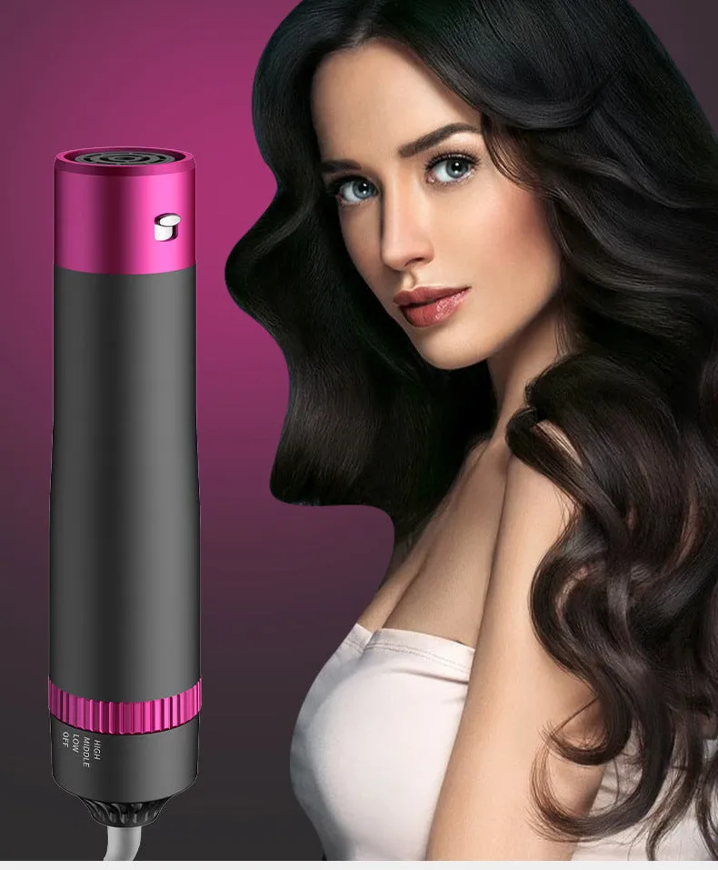 Grey 5-in-1 hot air comb curler hair dryer with styling comb and US Standard plug