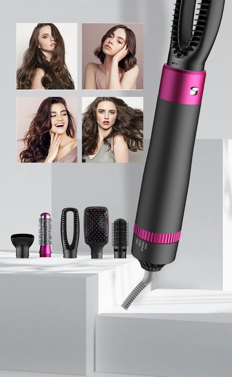 Grey 5-in-1 hot air comb curler hair dryer with styling comb and US Standard plug