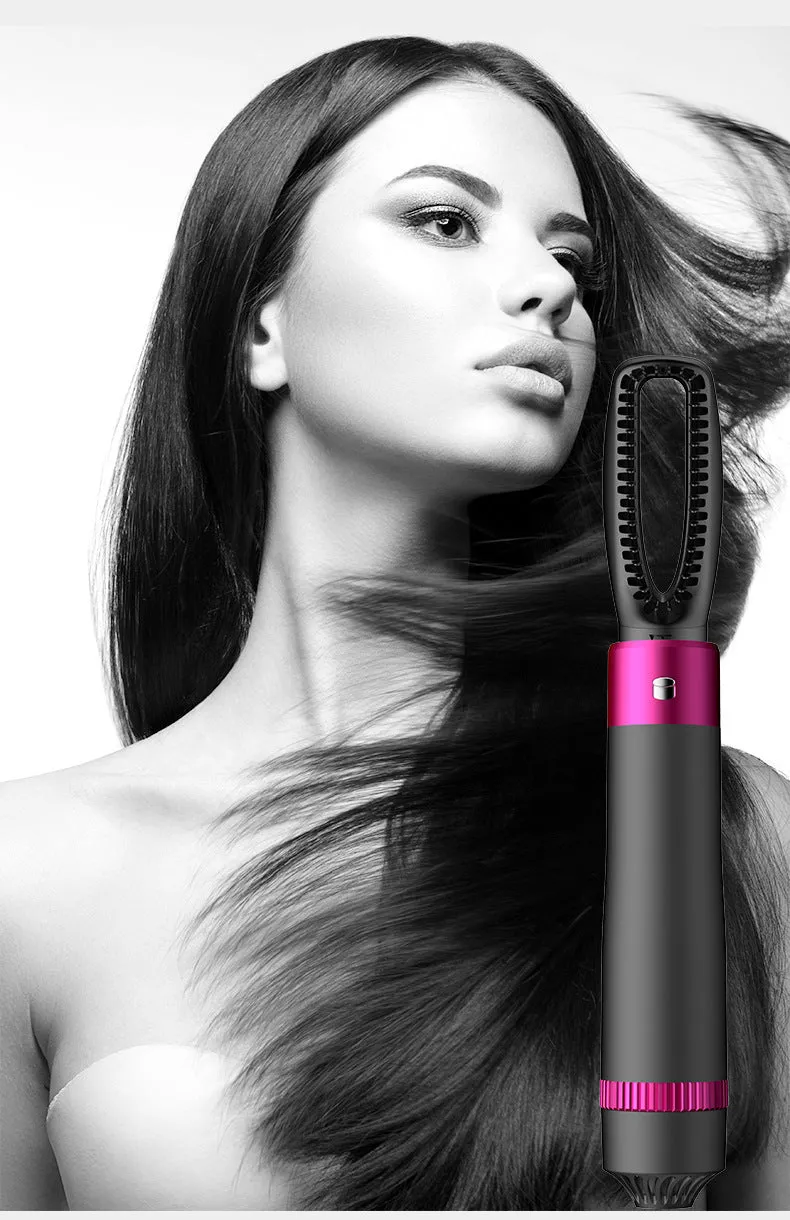 Grey 5-in-1 hot air comb curler hair dryer with styling comb and US Standard plug