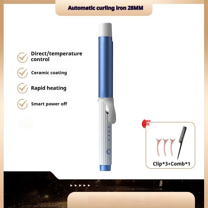 Anion big wave curling iron in pink with four gear thermoregulation, plastic body, and wired AC power