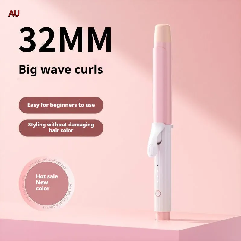 Anion big wave curling iron in pink with four gear thermoregulation, plastic body, and wired AC power