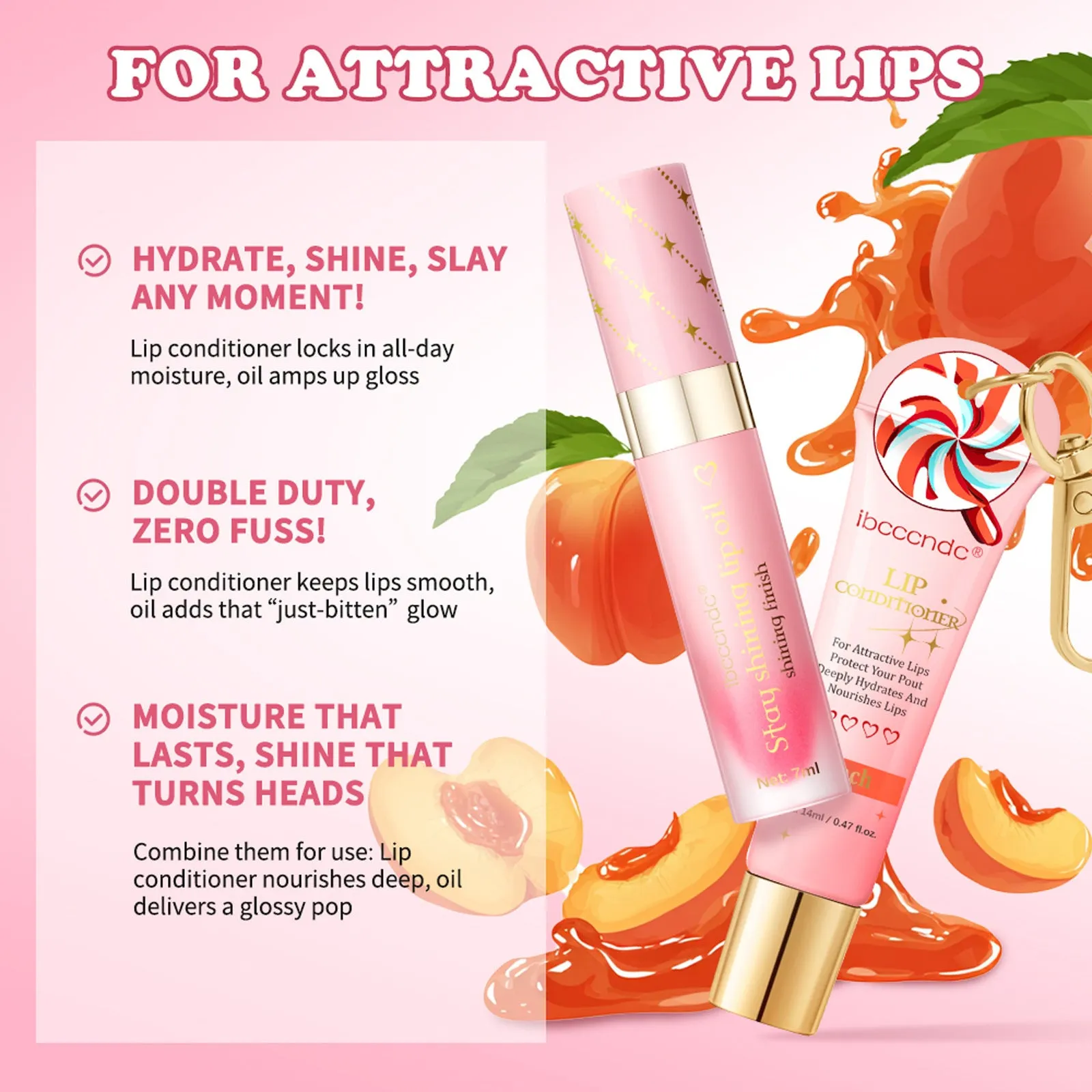 Ibcccndc peach flavour lip balm stick 14ml lasting moisturising lip care set