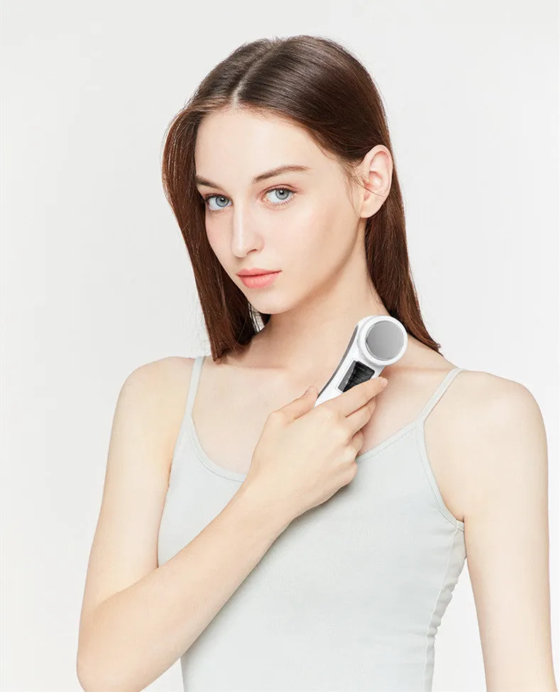 White multifunctional beauty machine with negative ion therapy, USB rechargeable, for home facial skincare