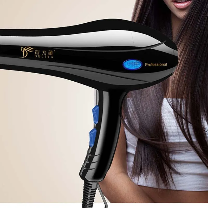 Black home hairdressing high-power hair dryer with five speed gears and multiple nozzles