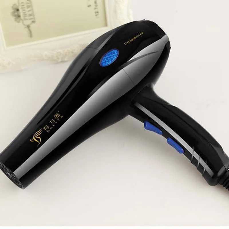 Black home hairdressing high-power hair dryer with five speed gears and multiple nozzles