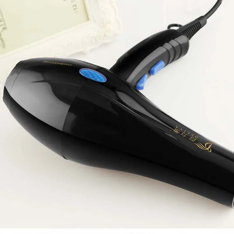 Black home hairdressing high-power hair dryer with five speed gears and multiple nozzles