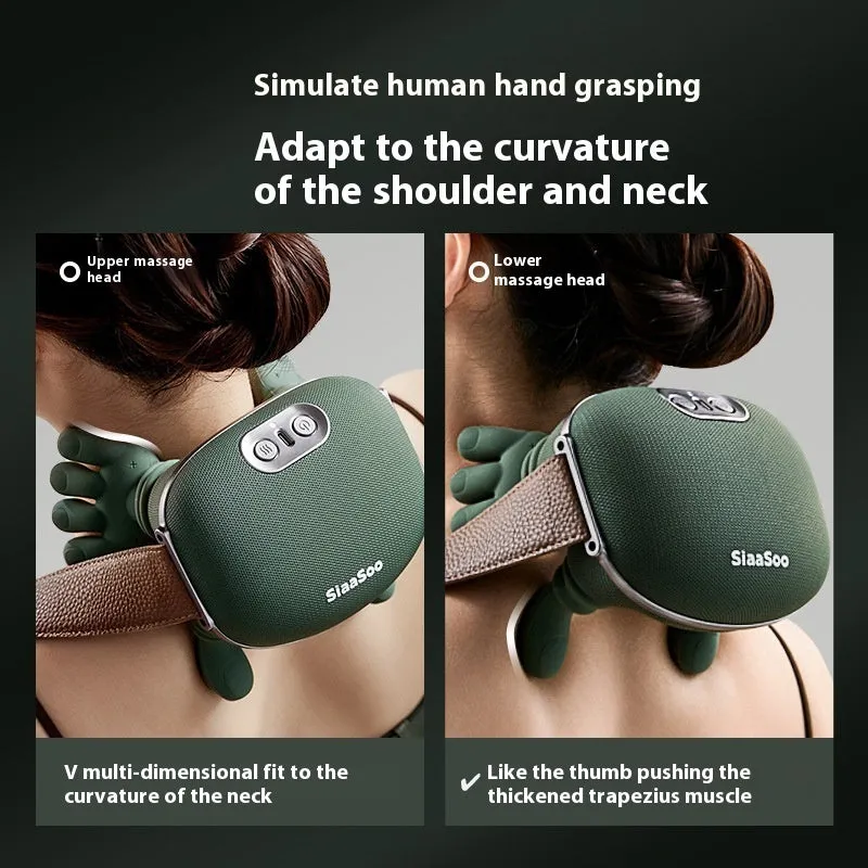 Electric neck and shoulder massager in moss green with 4D kneading and heat, cordless design