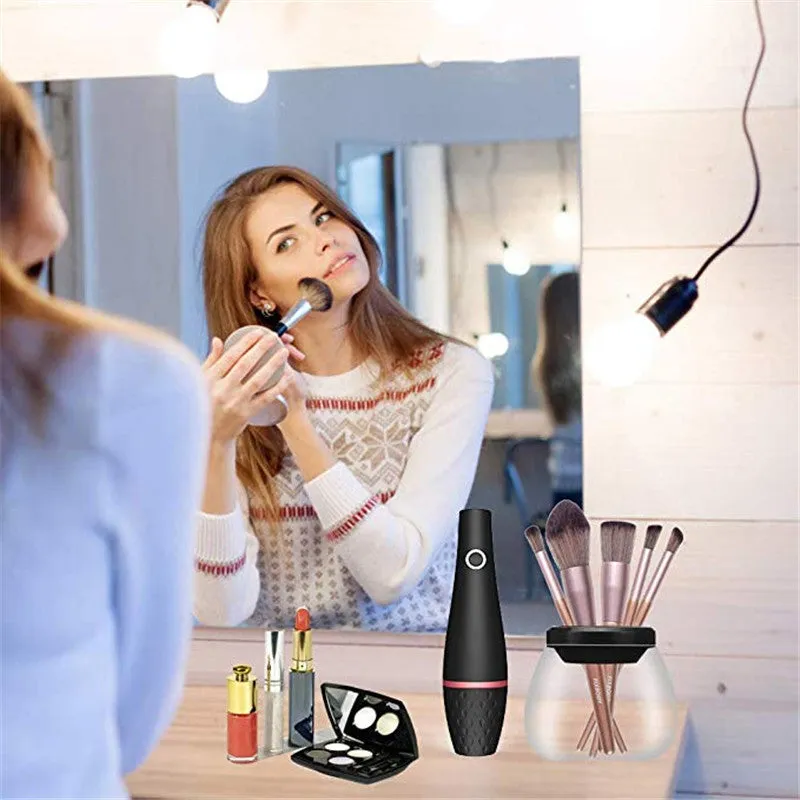 Black electric makeup brush cleaner with charging power source and ABS body