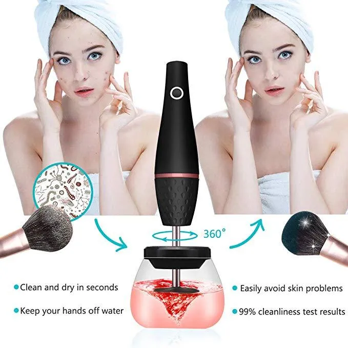 Black electric makeup brush cleaner with charging power source and ABS body
