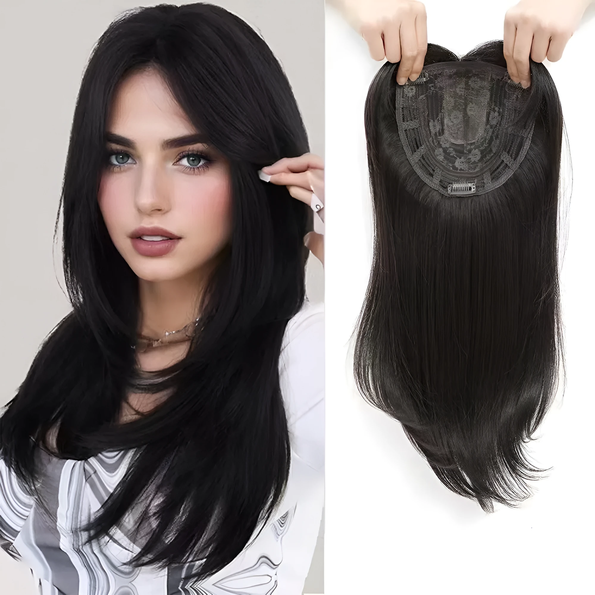 Women's high temperature fibre wig piece in Natural Black colour for hair supplement