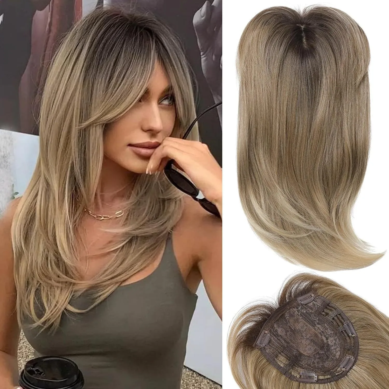 Women's high temperature fibre wig piece in Natural Black colour for hair supplement