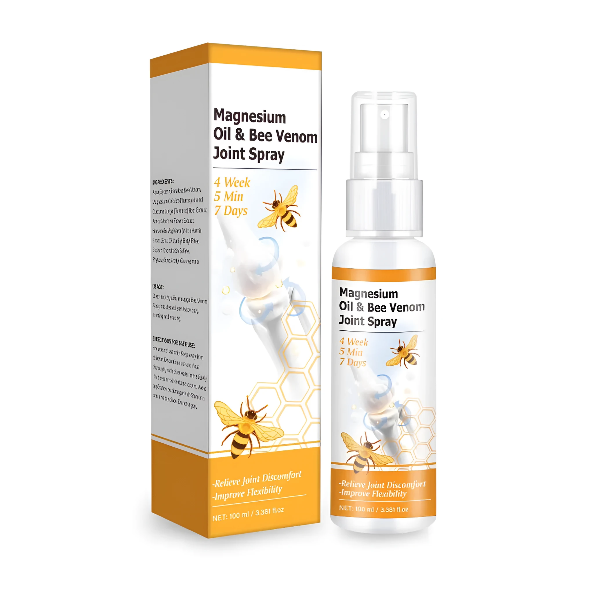 Magnesium oil bee joint spray gel in a 100ml bottle with spray applicator.