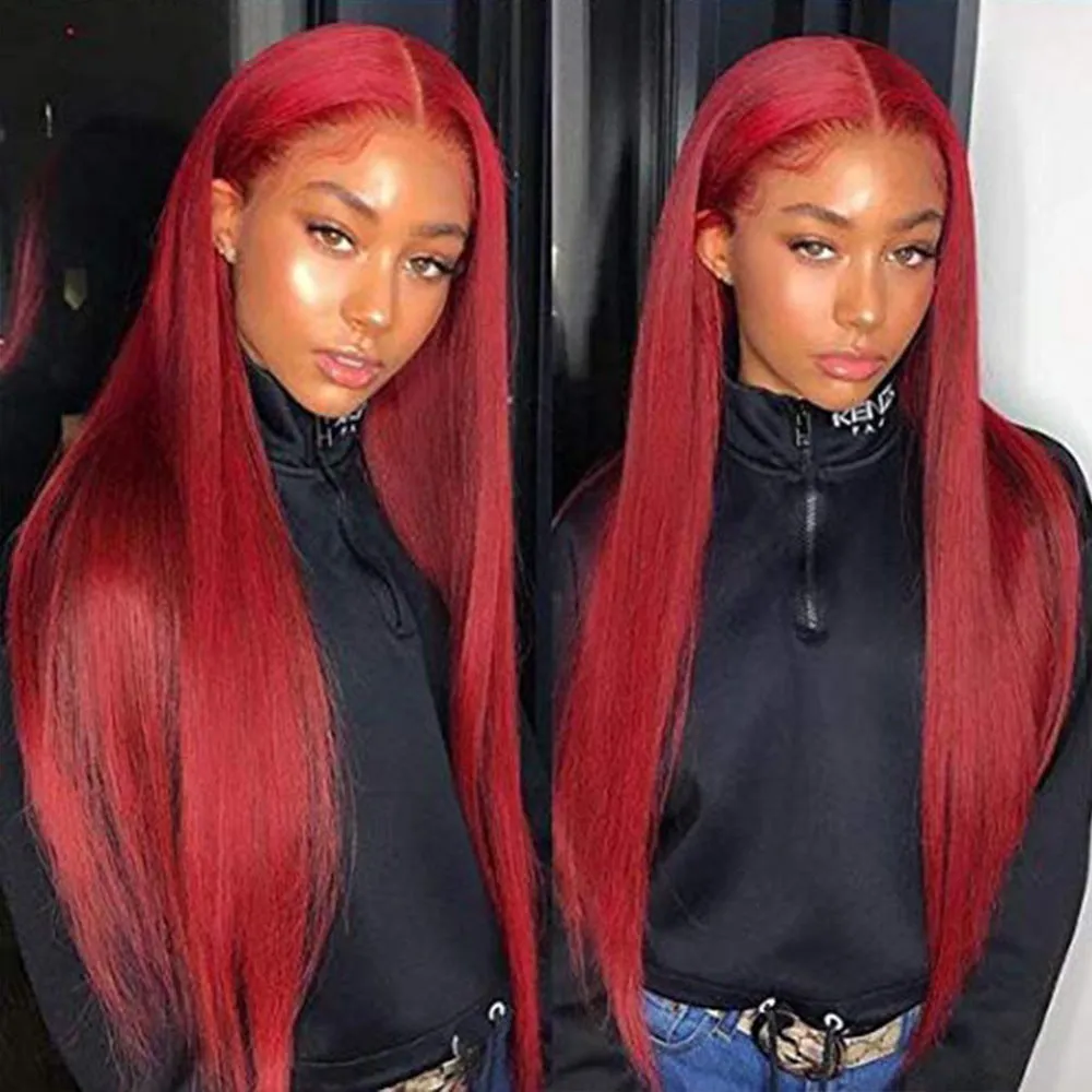 Burgundy lace front red wig made from high temperature wire for ladies natural style