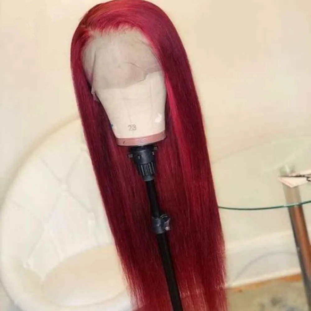 Burgundy lace front red wig made from high temperature wire for ladies natural style