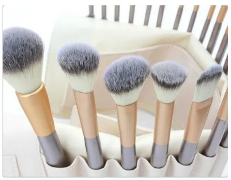 Persian makeup brush set with rice white bristles and champagne colour handles