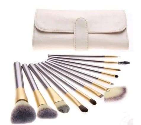 Persian makeup brush set with rice white bristles and champagne colour handles