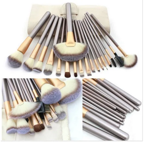 Persian makeup brush set with rice white bristles and champagne colour handles