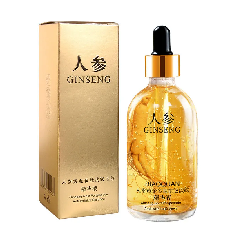 Firming and lifting skin care stock solution gold liquid in 100ml bottle with ginseng and Cordyceps essence