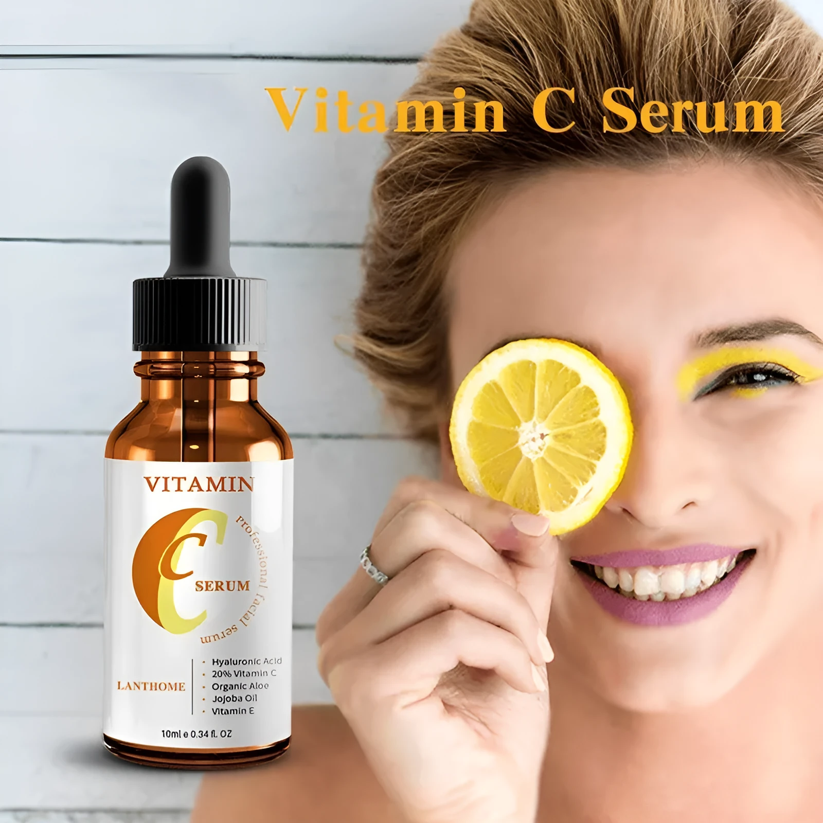 Vitamin C hyaluronic acid facial serum in 10ml bottle for brightening and anti-aging
