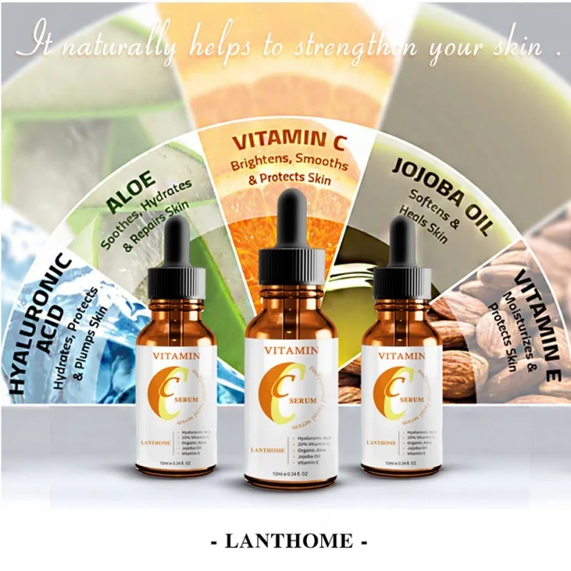 Vitamin C hyaluronic acid facial serum in 10ml bottle for brightening and anti-aging
