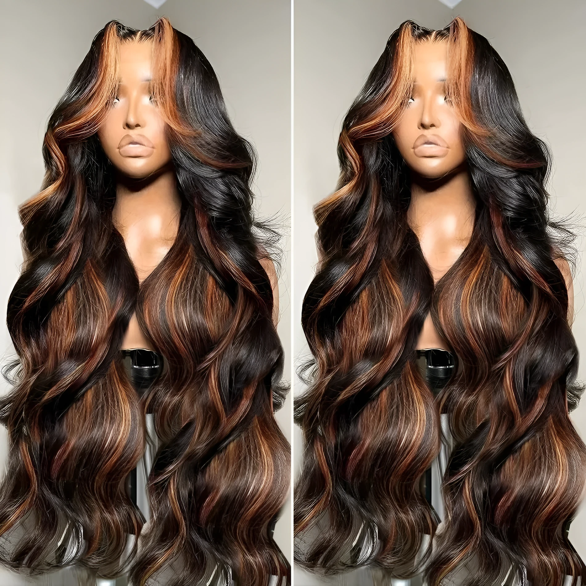 Gradient colour big wave high-temperature fiber wig in brown natural style for any skin colour