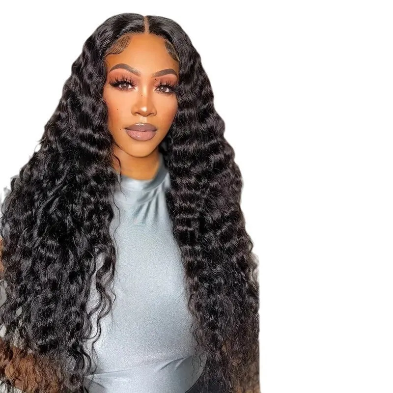 Fashion front lace synthetic wig with long curly hair and side bangs, available in multiple colours and sizes for ladies