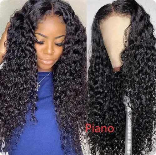 Fashion front lace synthetic wig with long curly hair and side bangs, available in multiple colours and sizes for ladies