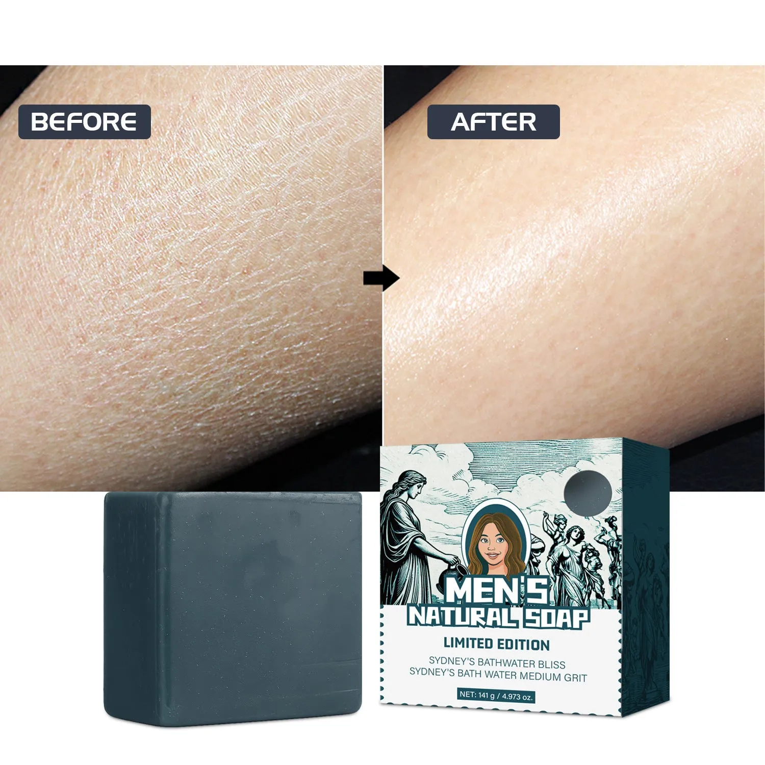 Men's natural soap bar 141g with lasting fragrance for face and body, 62.5x29x70 mm