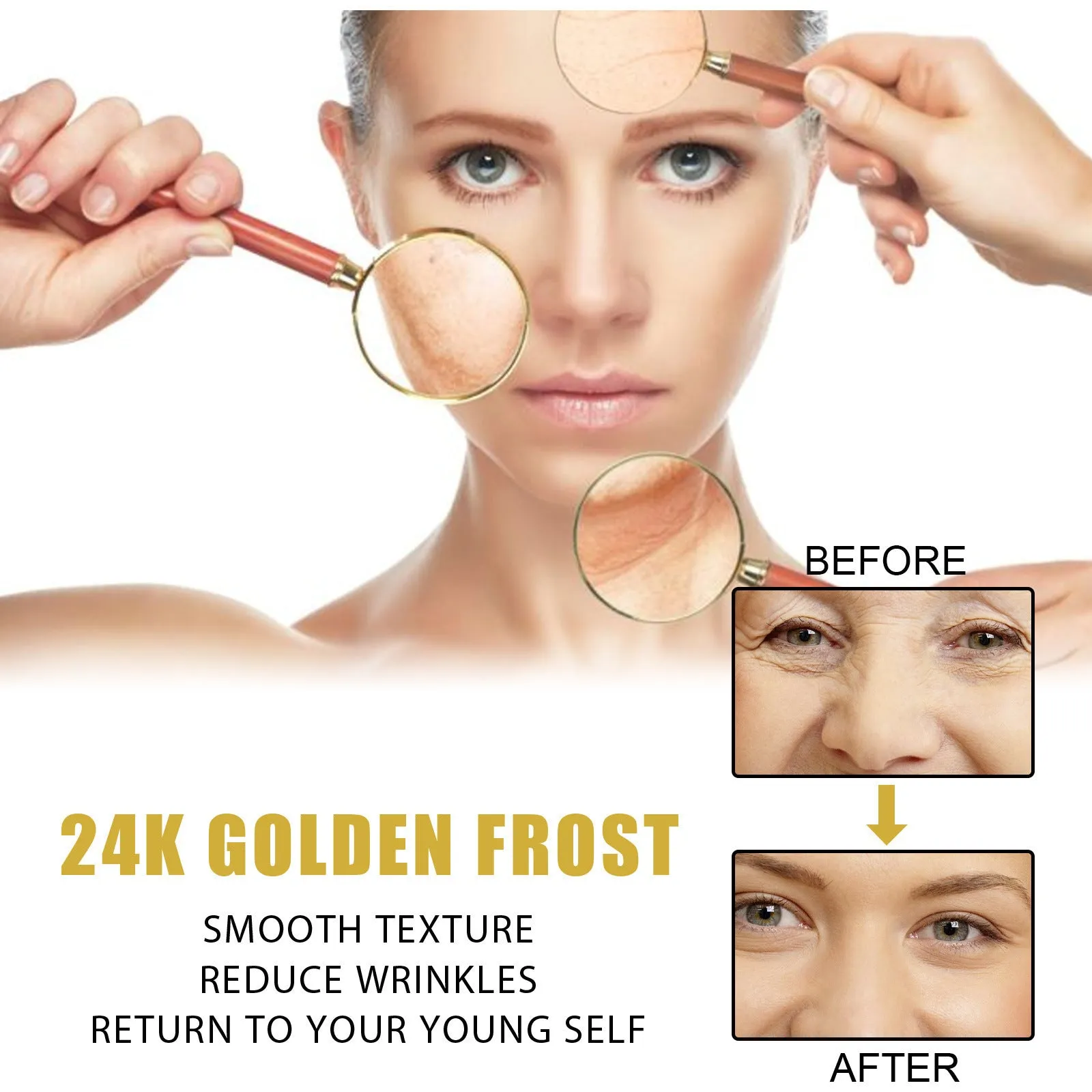 24K gold facial skin cream in 50g box with anti-ageing ingredients Oligopeptide-1 and Retinol
