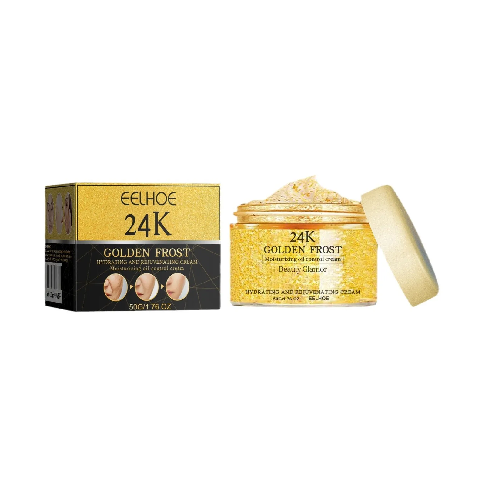 24K gold facial skin cream in 50g box with anti-ageing ingredients Oligopeptide-1 and Retinol
