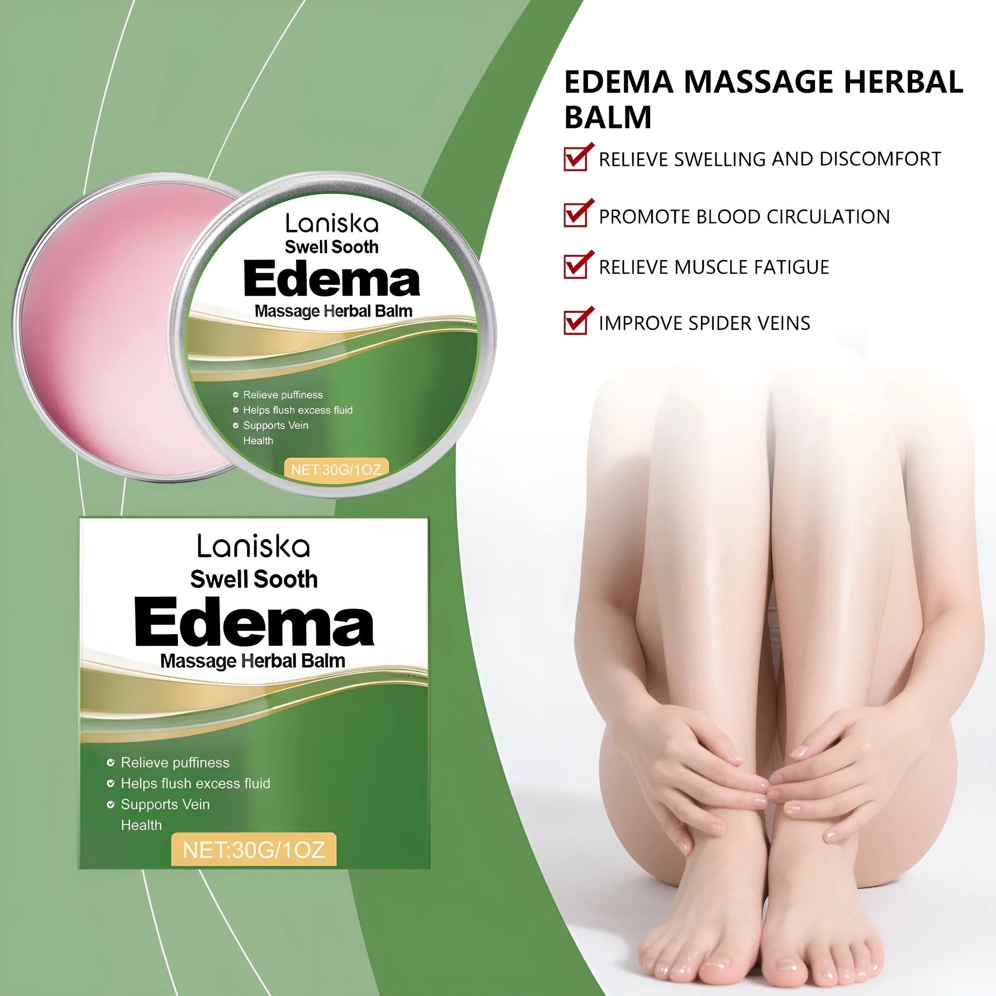 Leg Care Herbal Cream 30g tube with ingredients list including radix arnebiae and vitamin E