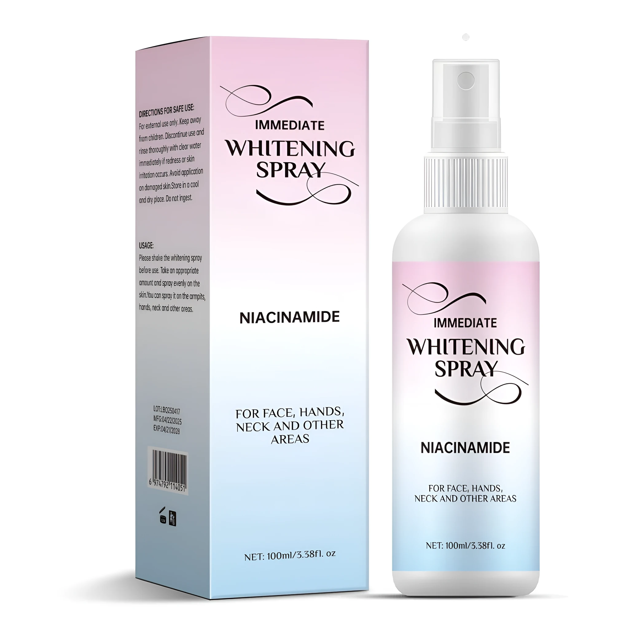100ml whitening spray bottle with sweat-proof formula for brightening skin colour