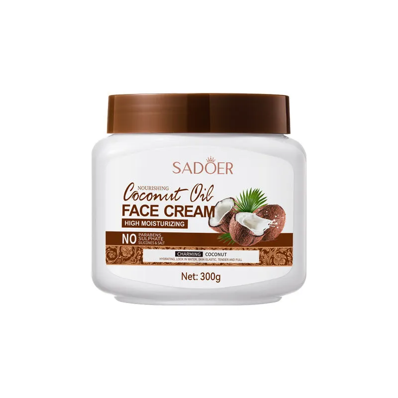 Full English Coconut Oil Nourishing Moisturizing Facial Cream in a 300g white pot with a beige lid