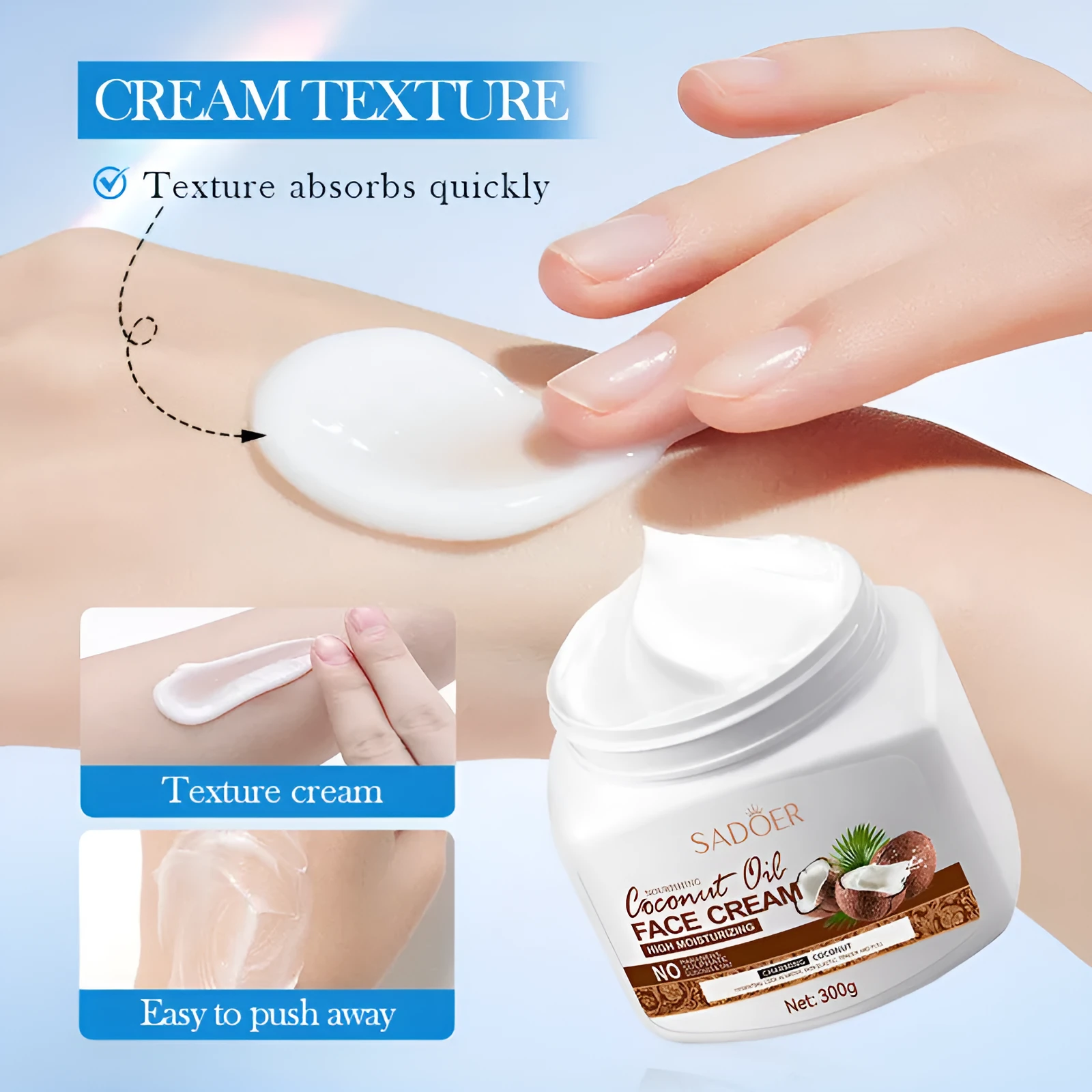 Full English Coconut Oil Nourishing Moisturizing Facial Cream in a 300g white pot with a beige lid