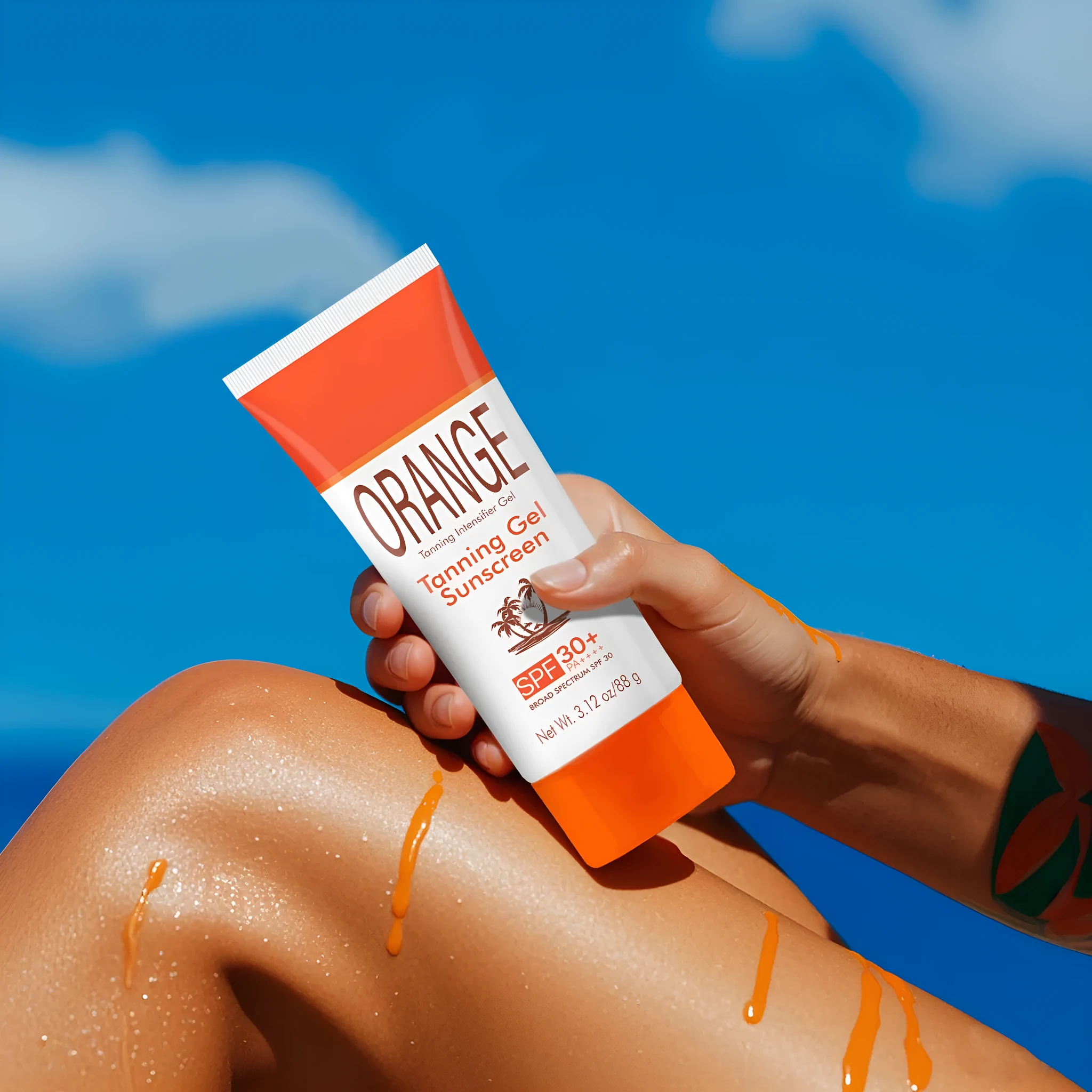 Black tube of sun tanning protective gel 88g orange colour for wheat skin UV isolation