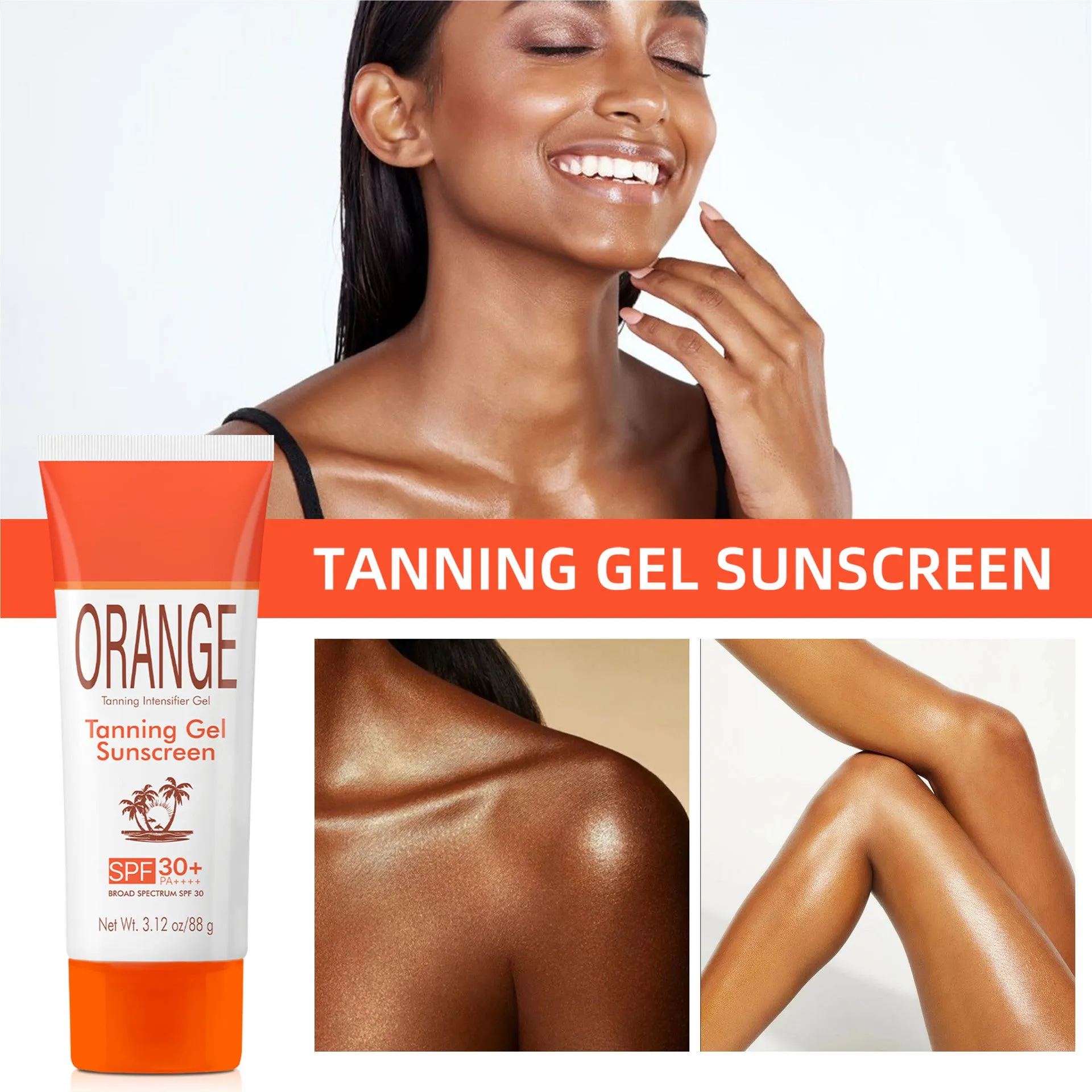 Black tube of sun tanning protective gel 88g orange colour for wheat skin UV isolation