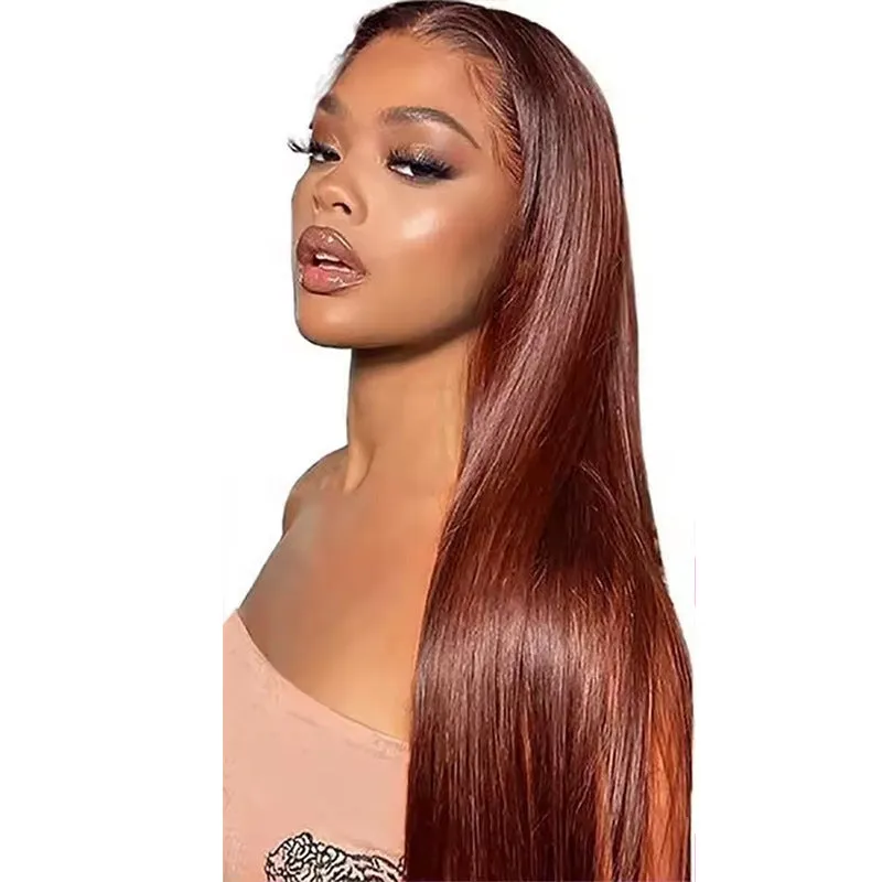 Straight 13x4 human hair lace front wig for ladies hand woven natural style side bangs