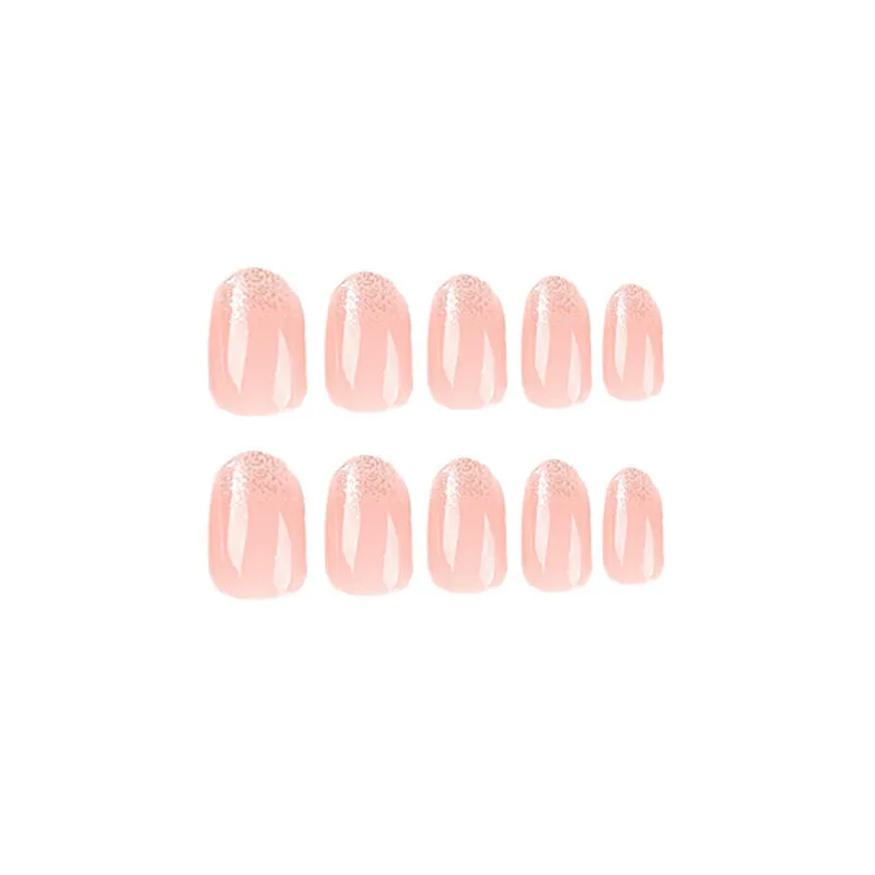 Short oval glitter French wear finished nail plates in colour JP2324 with glue included