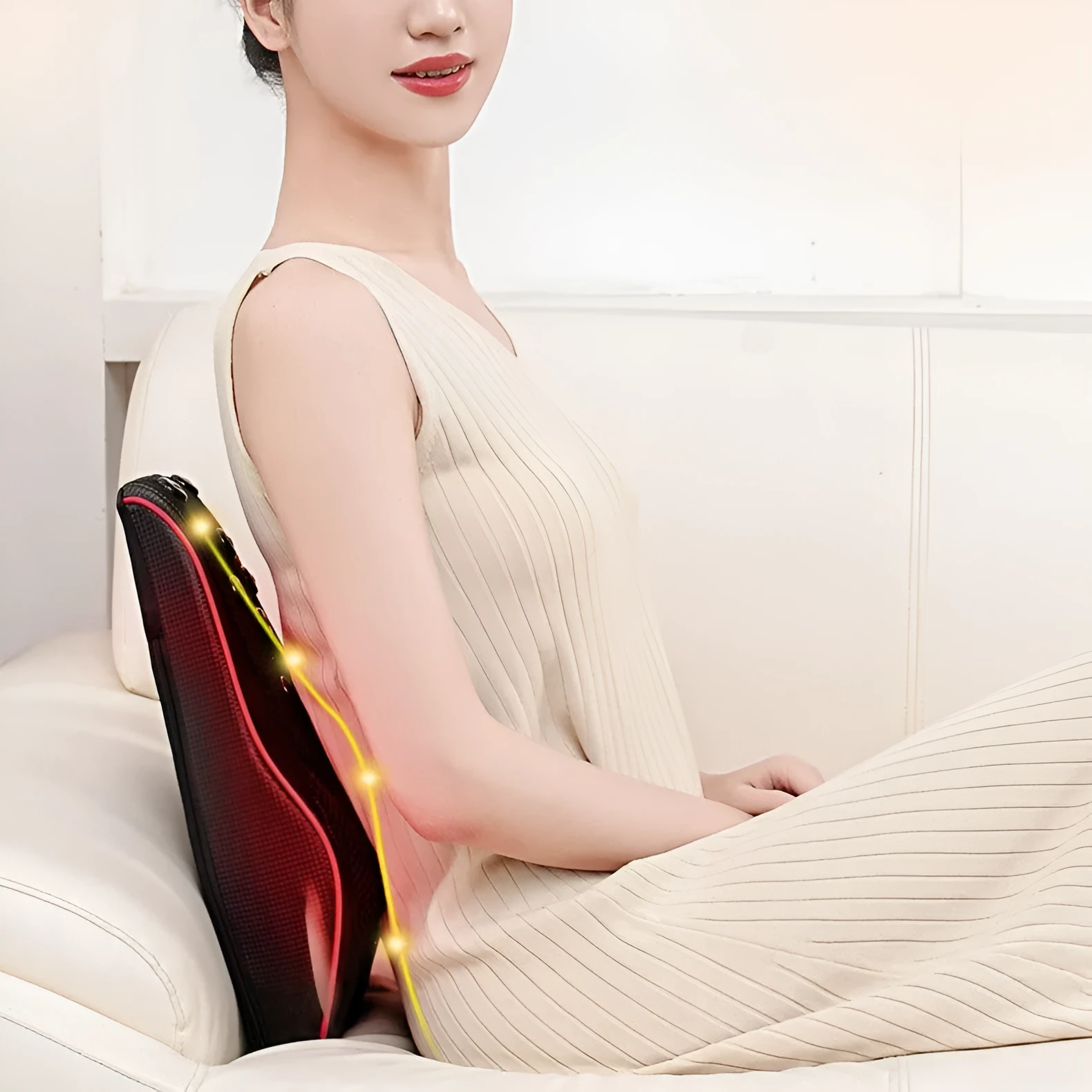 Multi functional red PU leather waist massager with remote control and over six massage heads for neck and back relief