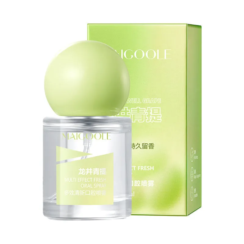 Multi-effect oral spray 15ml portable plastic bottle in four flavours sea salt mint peach oolong longjing green succulent grape