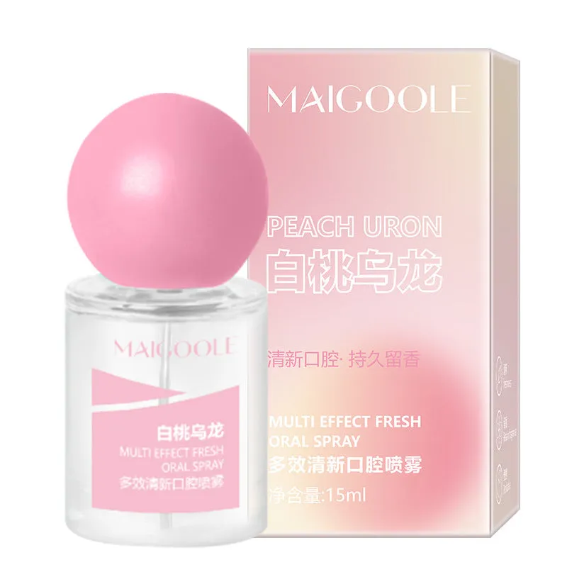 Multi-effect oral spray 15ml portable plastic bottle in four flavours sea salt mint peach oolong longjing green succulent grape