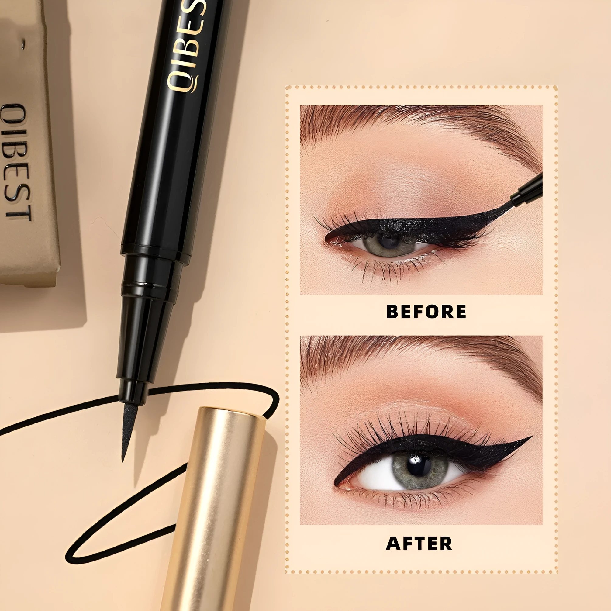 Black liquid eyeliner pen with fine tip applicator for precise eye makeup application