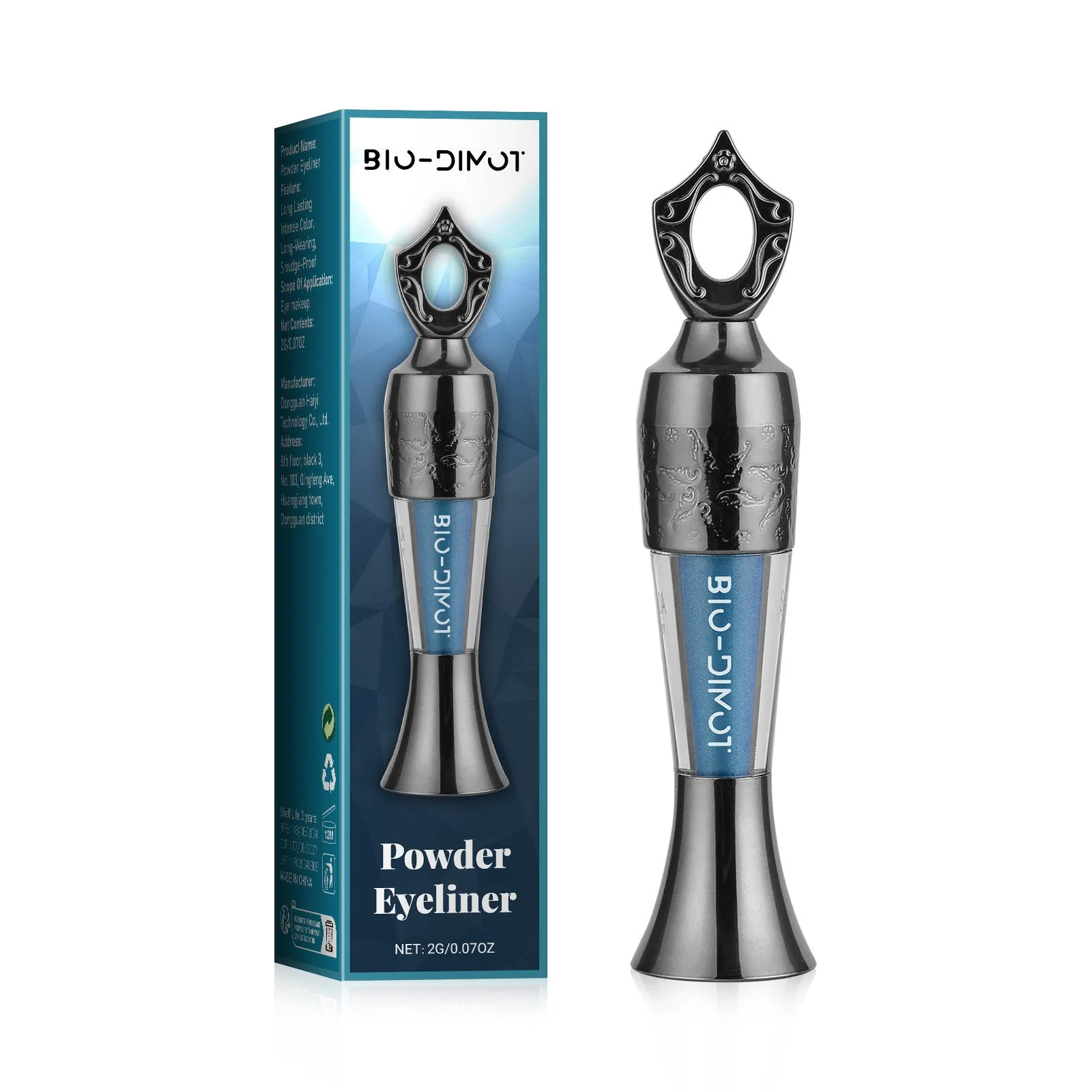 Smooth liquid eyeliner 2g in black, blue, brown, and green shades with precision tip